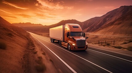 Red US truck with a muzzle drives fast on the country road (Generative AI, Generativ, KI)
