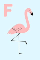 Cartoon flamingo, cute character for children. Vector illustration in cartoon style. Alphabet for kids.