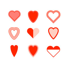 Heart symbol. Set of 9 geometric shape. Modern linear design sign. Modern abstract linear shape and trendy decor elements.