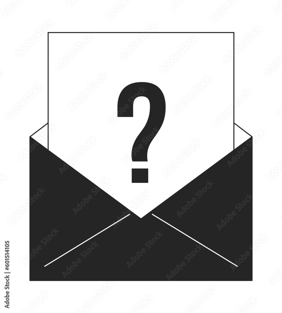 Poster customer satisfaction survey email bw concept vector spot illustration. question mark envelope 2d ca