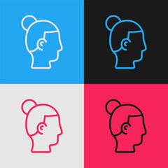 Pop art line Hairstyle for men icon isolated on color background. Vector