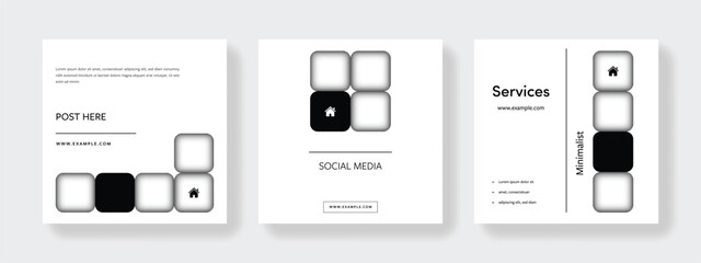Fototapeta na wymiar Business social media layout, black and white design square editable templates with copy space and place for photos, modern corporate vector banners, digital marketing 