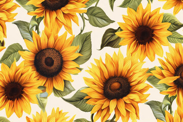 Fototapeta na wymiar Seamless vintage sunflower watercolor background Generative AI