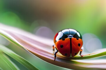 ladybirds on a leaf by Ai generative