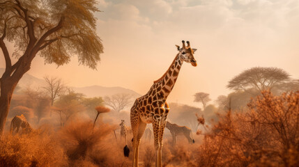 Giraffe natural background. Illustration AI Generative.