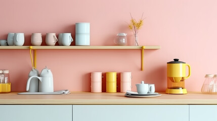 Fototapeta na wymiar Modern kitchen in pastel colors. Illustration AI Generative.