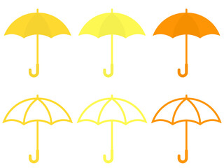 シンプルな雨傘アイコンセット：黄色 - obrazy, fototapety, plakaty