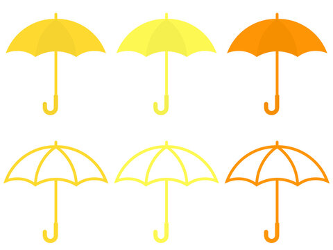 シンプルな雨傘アイコンセット：黄色