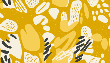 Hand drawn minimal bright abstract organic shapes pattern. Collage contemporary print. Fashionable template for design