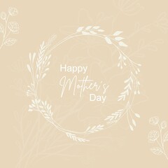 Mother's Day Greeting Card with skin background. White flowers and a white flower ring. Vector, illustration and template.