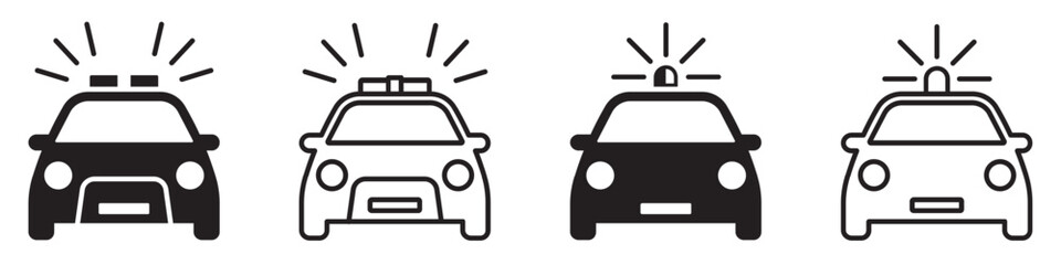 Set of police cars icons. Patrol car, siren light, sheriff car, emergency flashing siren, police. Vector illustration. © SVIATOSLAV