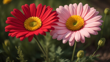 Obraz premium red and yellow daisies. Generative AI