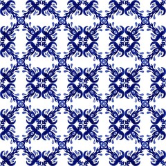 Seamless Blue Geometric Pattern. White Background. Designed for textile fabrics, wrapping paper, background, wallpaper, cover.