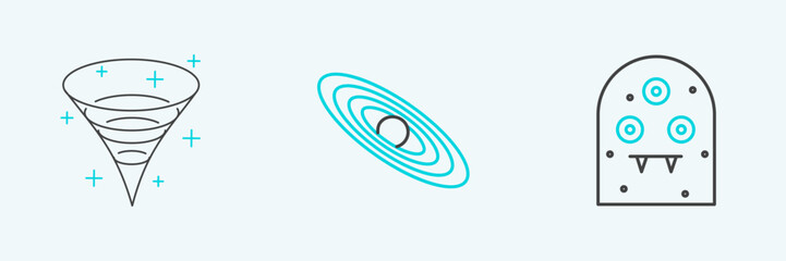 Set line Alien, Black hole and Planet icon. Vector