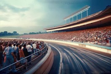 Papier Peint photo F1 Empty racing track with crowds of people on grandstand