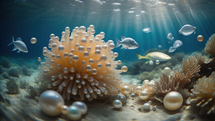 Fototapeta na wymiar Pearl in underwater. Generative AI