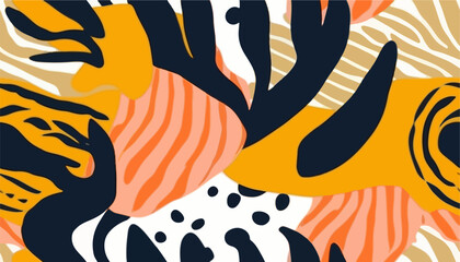 Hand drawn minimal bright abstract tiger stripe, shapes pattern. Collage contemporary print. Fashionable template for design