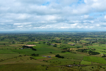 Fototapeta na wymiar aerial view of cloudy summer countryside, Northern Ireland 