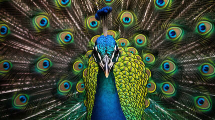 Naklejka na ściany i meble Peacock closeup. Illustration AI Generative.