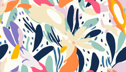 Hand drawn cute artistic flowers with dots print. Modern botanical pattern. Fashionable template for design