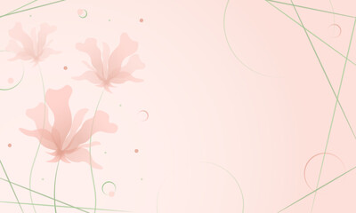 Background with transparent delicate flowers, stripes and pollen.