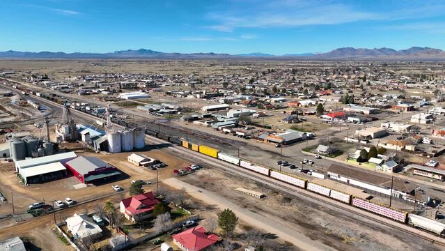 Aerial view of Willcox on Railroad Avenue at W Maley Street in historic city center of Willcox, Arizona AZ, USA. 