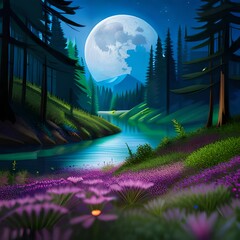 night landscape with moon