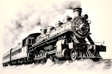 Plakat vintage drawing of a steam engine locomotive - generative AI