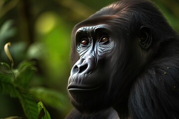 Obraz premium stock Mountain gorillas in Central Africa, real 4k photo with 600 mm lens , national geographic photography.ai generated