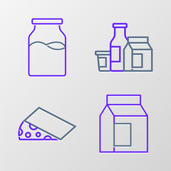 Set line Paper package for milk, Cheese, Milk product and Bottle with icon. Vector