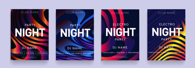 Music Festival in Strips Graphic Elements for Dance Party, Disco, Club Invitation, Festival Poster, Flyer. 3d Set Hot Night Dance Party. Background wave of cosmic space. Vector Illustration.