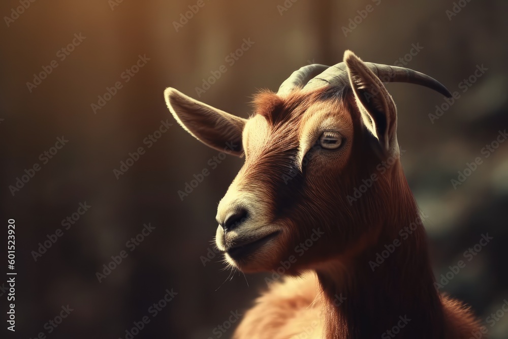 Poster majestic goat with impressive horns in a natural setting Generative AI