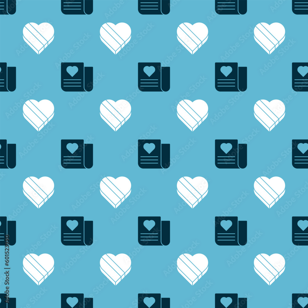 Wall mural Set Envelope with Valentine heart and Candy in heart shaped box on seamless pattern. Vector