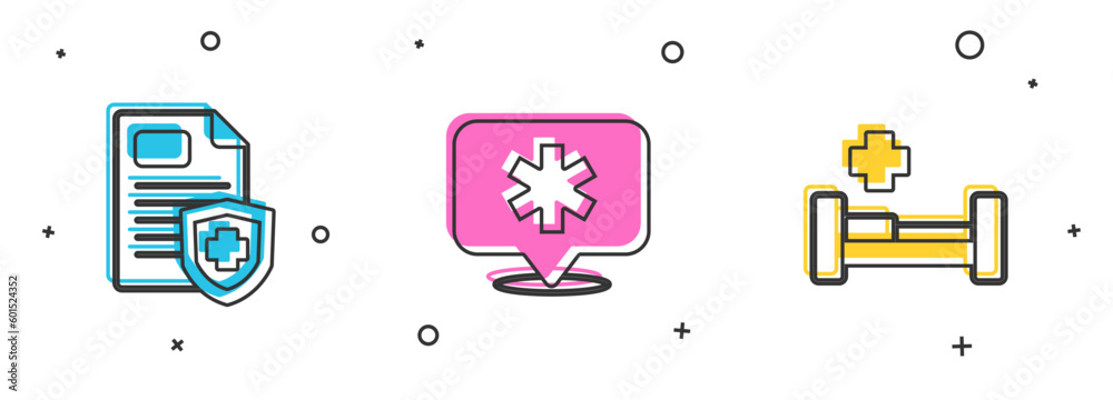 Canvas Prints Set Patient record, Location hospital and Hospital bed icon. Vector