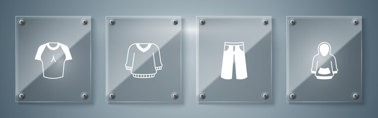 Set Hoodie, Pants, Sweater and T-shirt. Square glass panels. Vector