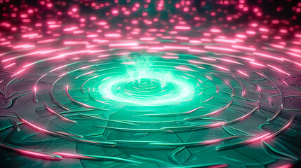 Dazzling Abstract Creation: Geometric Dance of Smoky Gray Tendrils Spiraling Across a Lustrous Pink Backdrop with Bright Emerald Green Highlights - Generative AI