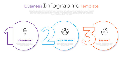 Set line Milkshake, Donut and Apple. Business infographic template. Vector