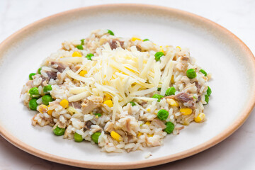 Czech style risotto with corn and green peas