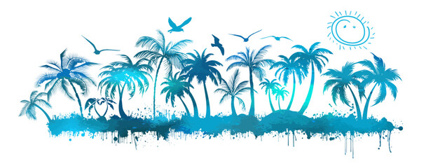 Fototapeta na wymiar Abstraction blue palms watercolor. Vector illustration
