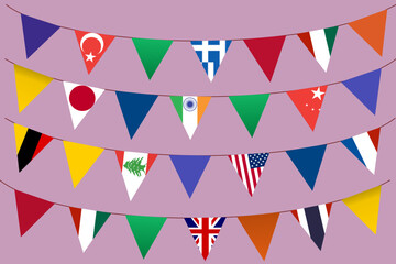 Country flag bunting garland festival celebration party background food beer football parade fair international party. Vector illustration.