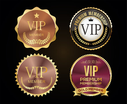 Golden badge VIP premium member design isolated on black background  
