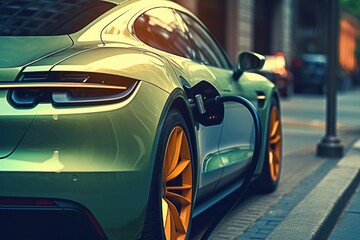 Closeup of electric car charging