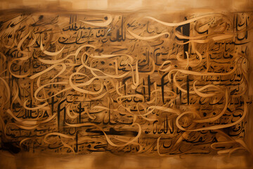 Arabic calligraphy wallpaper on a white wall with a black interlocking background subtitles "interlacing Arabic letters" Generative AI