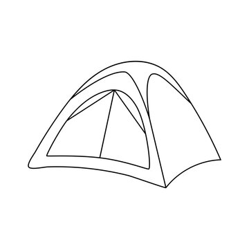recommend clip art: Tourist tent in line art style. Doodle camping element. Tent for hiking in the forest