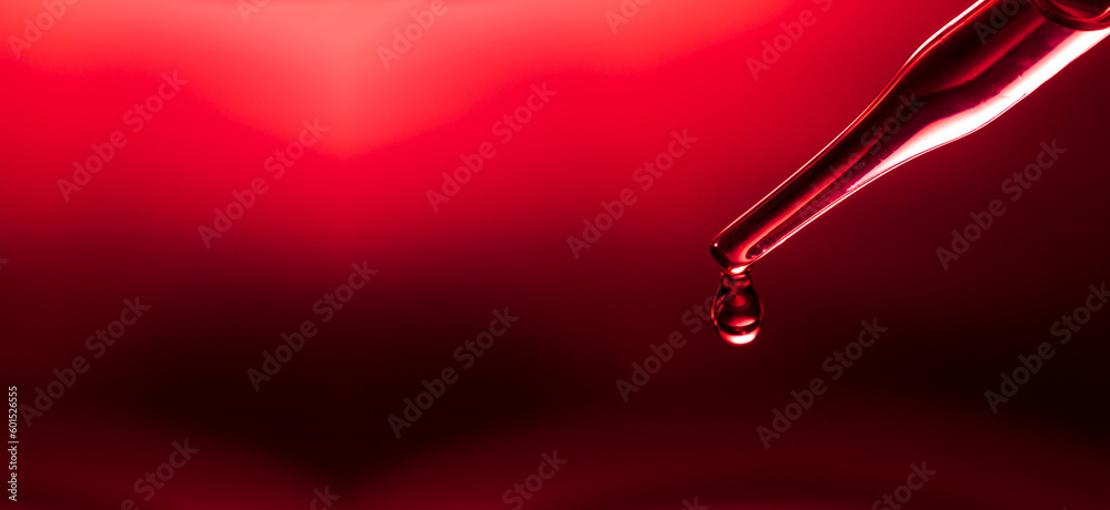 Wall mural macro science experiment pipette surface, top macro view of chemical droplet injecting oil into clea