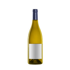white wine bottle with blank label isolated on white background.