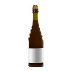 red wine bottle with blank label isolated on white background.