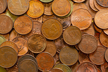 Macro Thai baht coin background,Macro coin,Double Exposure of Coins ,Coins macro shot,Money thai coins background. Various coins used in Thailand
