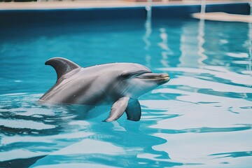 playful dolphin swimming in a crystal clear pool of water Generative AI