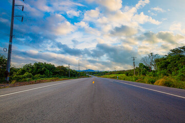 Concrete road and beautiful mountain scenery,asphalt road in thailand
